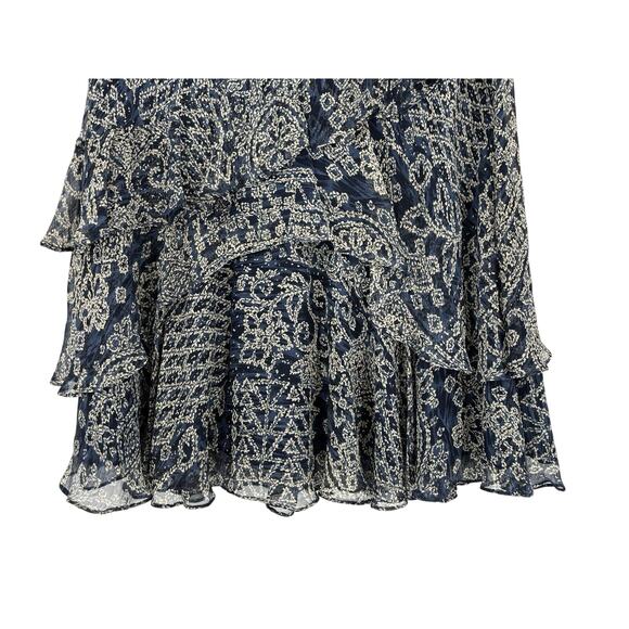 Lauren Ralph Lauren Silk Skirt Large Midi Ruffle Abstract Navy Boho Whimsigoth‎ - Picture 2 of 7